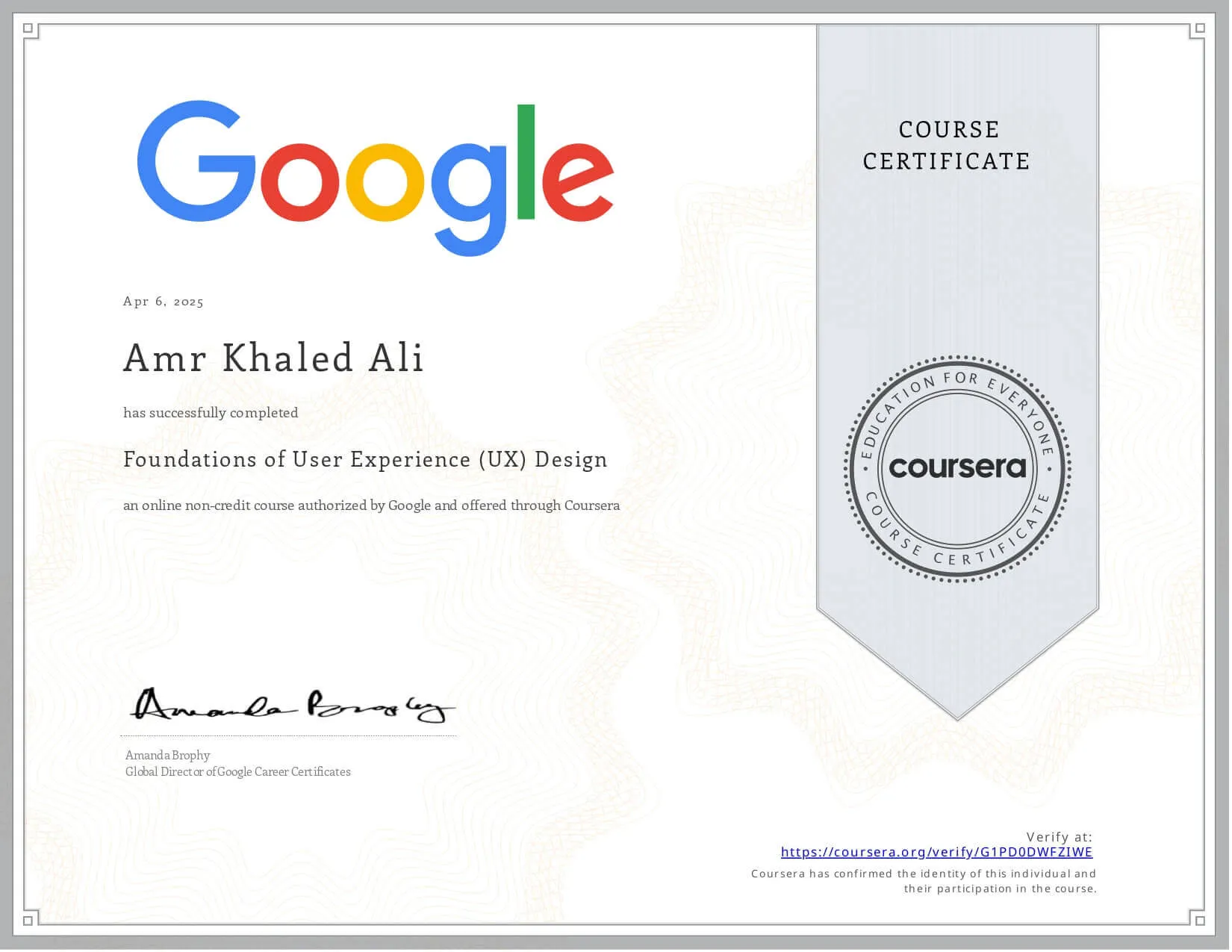 Google UX Foundations Certificate - Coursera